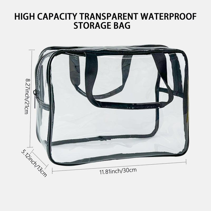 TotePrint PVC Clear Pure Color Transparent Large Zipper Cosmetic Pouch Travel Makeup Cosmetic Bag with Handle for Travel Bathroom Toiletry Organizer (Clear+Black Handle) - Image 2