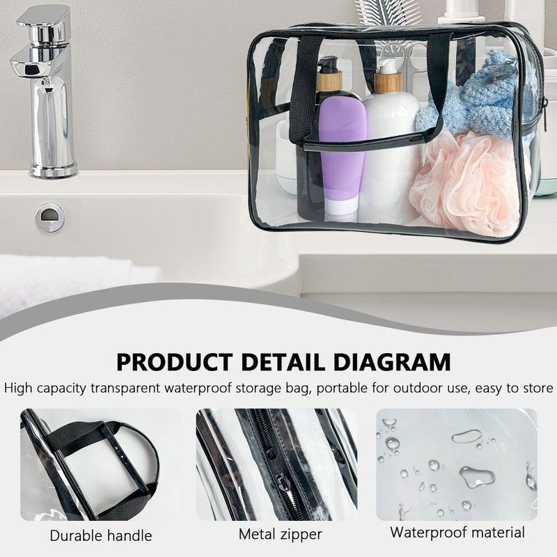 TotePrint PVC Clear Pure Color Transparent Large Zipper Cosmetic Pouch Travel Makeup Cosmetic Bag with Handle for Travel Bathroom Toiletry Organizer (Clear+Black Handle) - Image 3