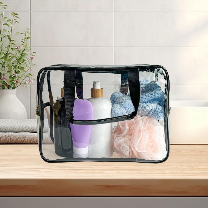 TotePrint PVC Clear Pure Color Transparent Large Zipper Cosmetic Pouch Travel Makeup Cosmetic Bag with Handle for Travel Bathroom Toiletry Organizer (Clear+Black Handle) - Image 4