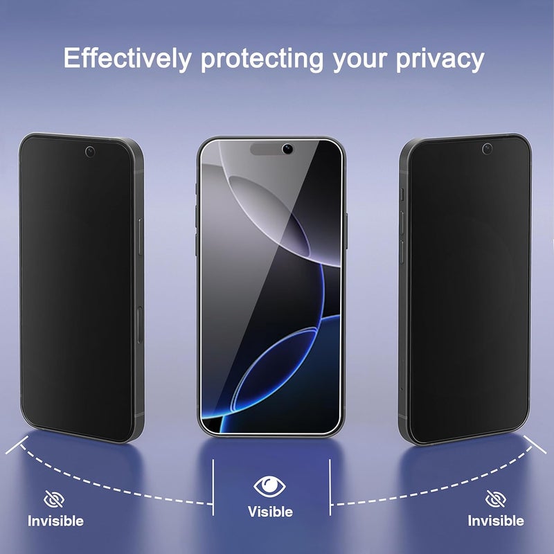 Ailun 3Pack Privacy Screen Protector for iPhone 16 Pro [6.3 inch]+3Pack Camera Lens Protector,Dynamic Island Compatible,Anti Spy Tempered Glass[9H Hardness][Not for iPhone 16/16 Plus/16 Pro Max/16e] - Image 2