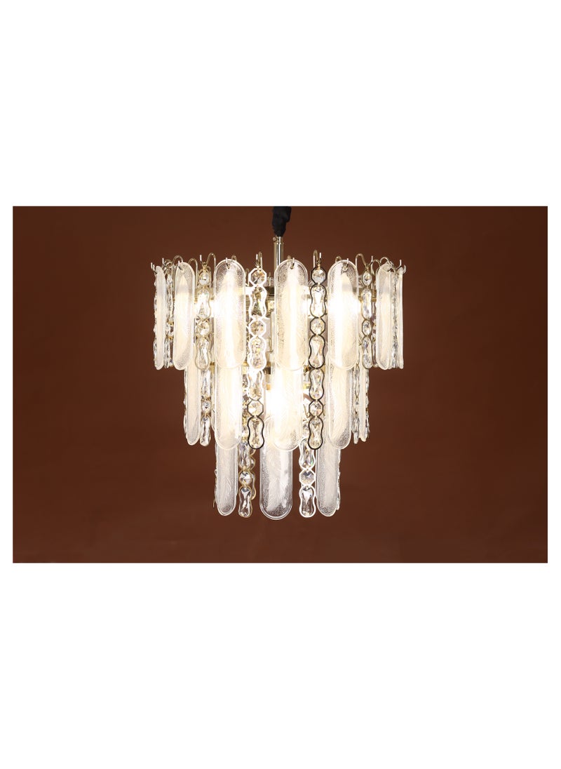 Kandil Egypt 50 Cm Round Chandelier With Oval Glass Palm + Laser Branch, Code 5746, With Solitaire Gold Crystal 
