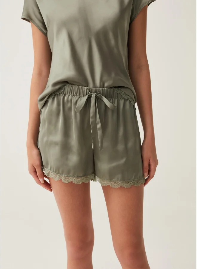 او في اس Ovs Pyjama Shorts In Satin With Lace