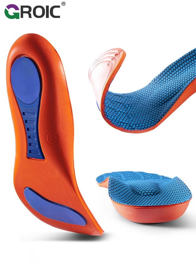 GROIC High Arch Support Insoles -  Flat Feet Correction Inserts, Breathable Shock-Absorbing Orthotic Insoles for Shoes & Sports - Orange - Size 41-42 - Image 1