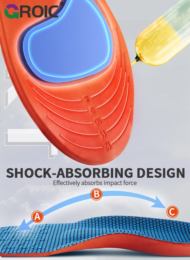 GROIC High Arch Support Insoles -  Flat Feet Correction Inserts, Breathable Shock-Absorbing Orthotic Insoles for Shoes & Sports - Orange - Size 41-42 - Image 4