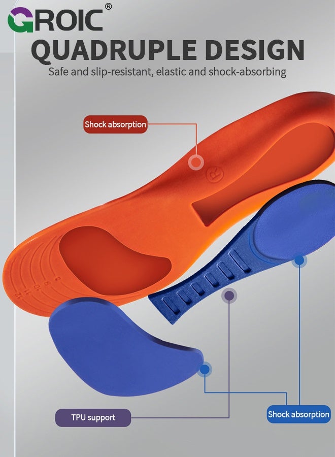 GROIC High Arch Support Insoles -  Flat Feet Correction Inserts, Breathable Shock-Absorbing Orthotic Insoles for Shoes & Sports - Orange - Size 41-42 - Image 3