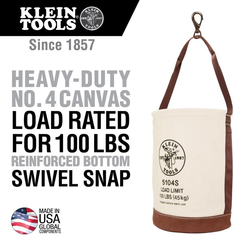 Klein Tools 5104S Heavy-Duty Canvas Tool Bucket with Leather Bottom and Swivel Snap Hook, 100-Pound Load Rated - Image 2