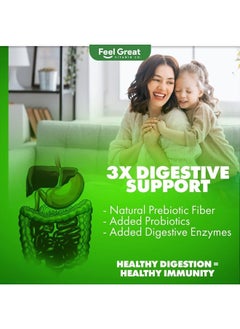 Feel Great 365 Organic Superfood Greens Powder - Cocoa Chocolate | Super Greens Fruit & Vegetable Supplement | Over 20 Greens, Fruits & Veggies, Fiber, Probiotics & Digestive Enzymes | 30 Servings  - Image 2