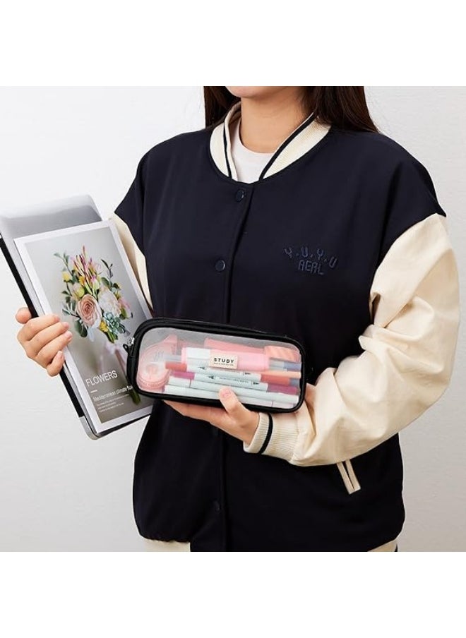 Generic Grid Mesh Pencil Case Large Capacity Pencil Case Big Pencil Pouch With Zipper Simple Stationery Bag Aesthetic Pen Bag for School Teen Girl Boy Multi-Purpose bag for office Men Women  - Image 3