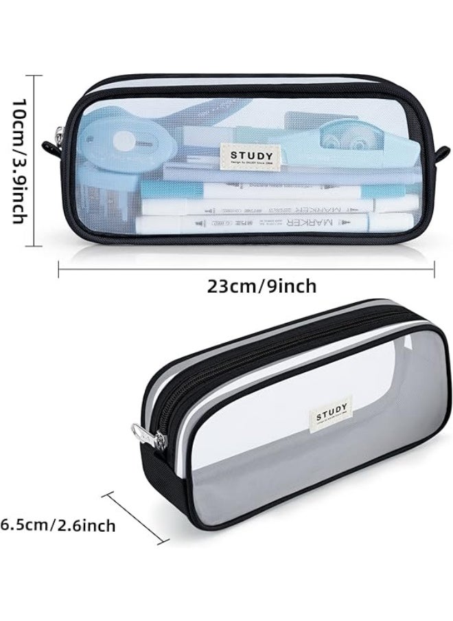 Generic Grid Mesh Pencil Case Large Capacity Pencil Case Big Pencil Pouch With Zipper Simple Stationery Bag Aesthetic Pen Bag for School Teen Girl Boy Multi-Purpose bag for office Men Women  - Image 4