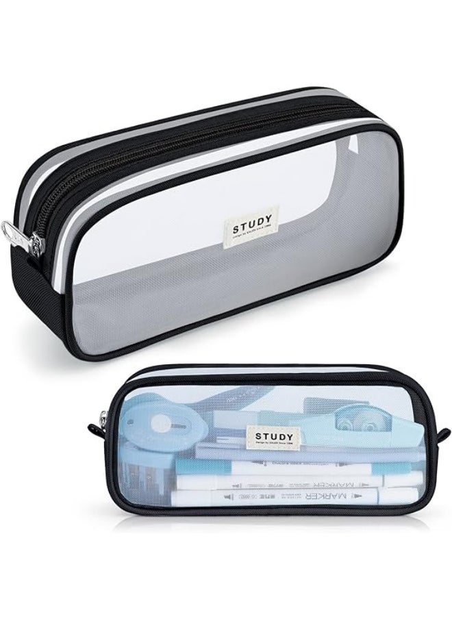 Generic Grid Mesh Pencil Case Large Capacity Pencil Case Big Pencil Pouch With Zipper Simple Stationery Bag Aesthetic Pen Bag for School Teen Girl Boy Multi-Purpose bag for office Men Women  - Image 1