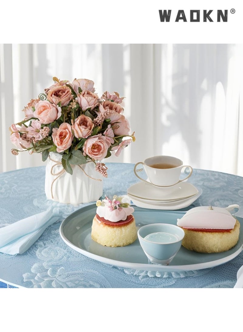 WAOKN Faux Flowers with Vase,Artificial Silk Flowers in Ceramic Vase,Small Fake Flower Arrangement for Home Office Kitchen Bathroom Coffee Dining Table Centerpiece Decor (Pink,Pomegranate) - Image 5