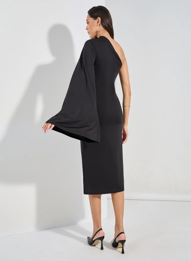 Styli One Shoulder Neck Sheath Midi Dress