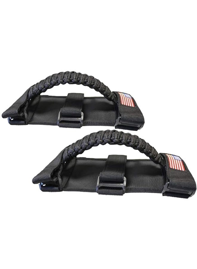 BESTAOO 2 x Roll Bar Grab Handles Paracord Grip Handle for Jeep Wrangler YJ TJ JK JL & Gladiator JT 1955-2022 UTV ATV, Fit for 2 to 4-inch Roll Bars, Upgrade Metal Buckle (Black) - Image 2