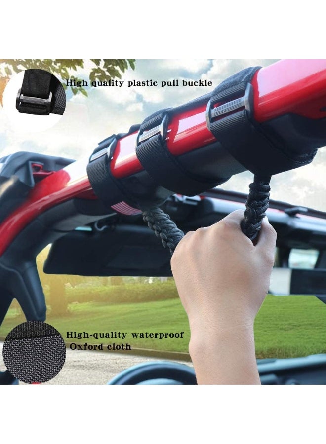 BESTAOO 2 x Roll Bar Grab Handles Paracord Grip Handle for Jeep Wrangler YJ TJ JK JL & Gladiator JT 1955-2022 UTV ATV, Fit for 2 to 4-inch Roll Bars, Upgrade Metal Buckle (Black) - Image 5