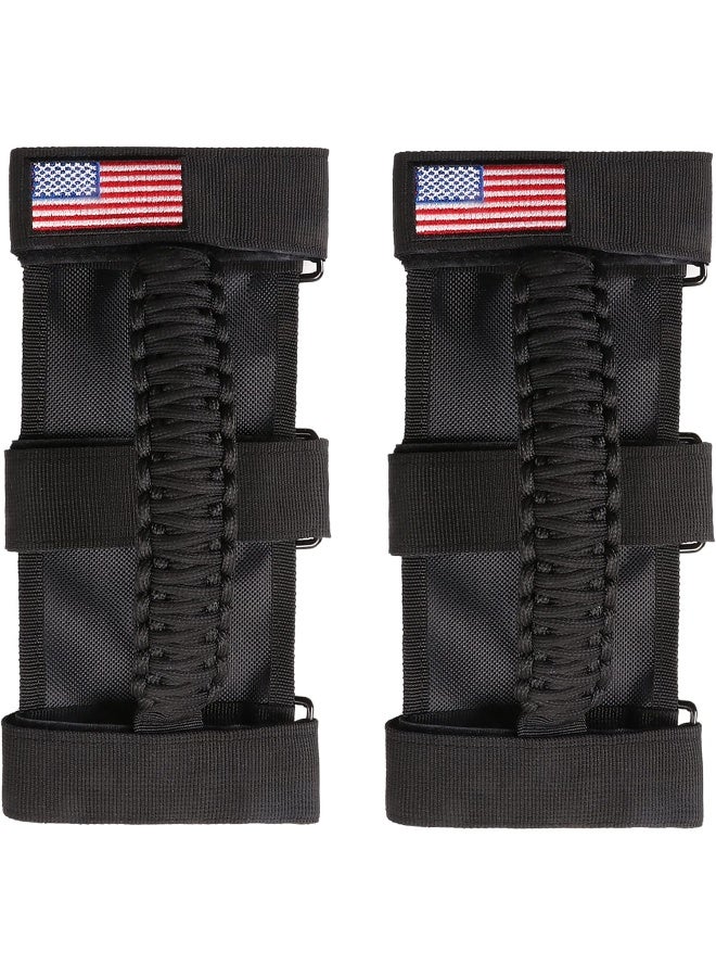 BESTAOO 2 x Roll Bar Grab Handles Paracord Grip Handle for Jeep Wrangler YJ TJ JK JL & Gladiator JT 1955-2022 UTV ATV, Fit for 2 to 4-inch Roll Bars, Upgrade Metal Buckle (Black) - Image 1