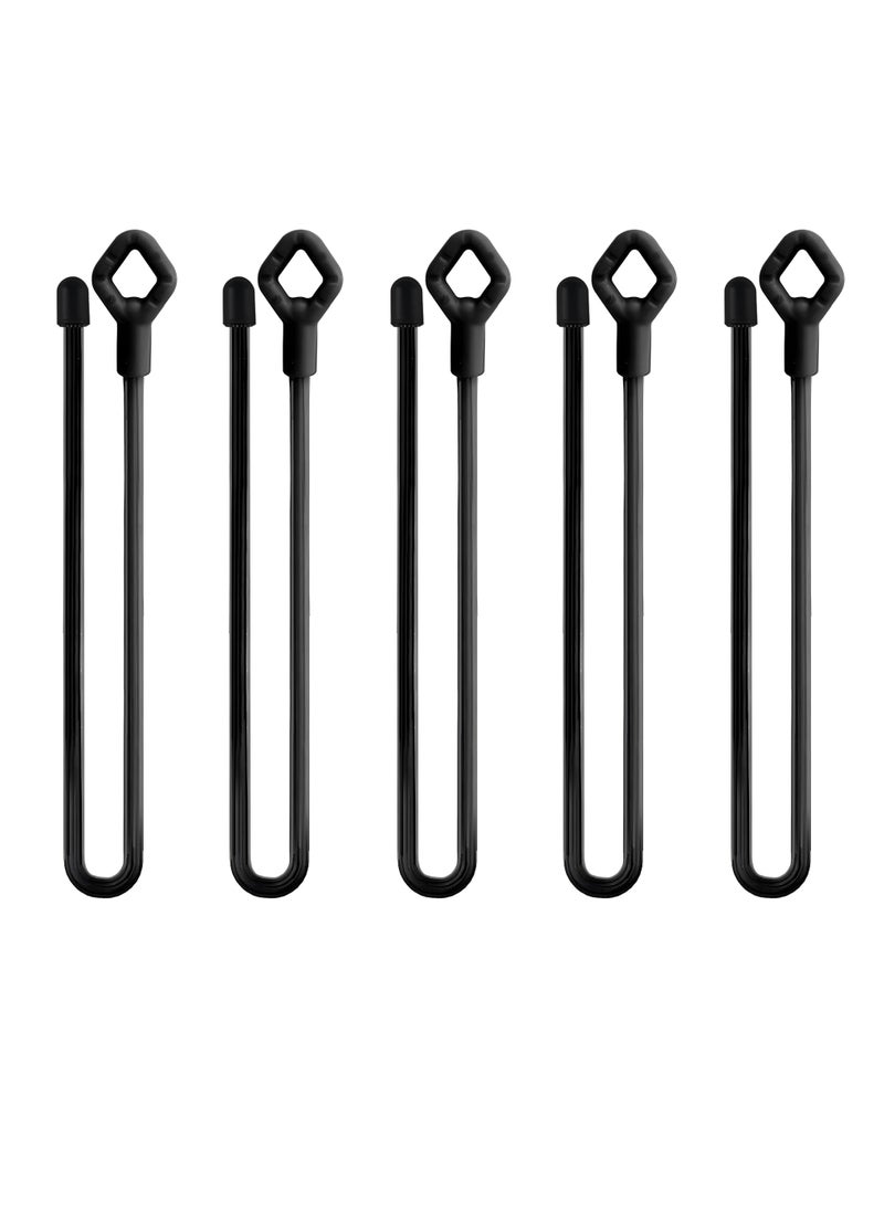 Excefore 5PCS 18-Inch Silicone Cable Tie with Holes, Reusable Steel-Core Silicone Twist Ties,Bundling and Holding Cord Tie for Indoor and Outdoor Use, Black  - Image 1