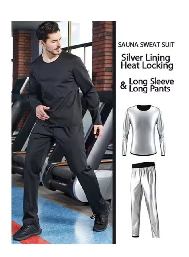 Jourvent Men’s Sauna Suit Set for Weight Loss, Premium High-Quality Breathable Fabric Quick-Dry Sweat-Wicking Compression Outfit, Zipper Long Sleeve Top & High-Waist Shaping Pants with Gloves & Shoe Covers - Image 2
