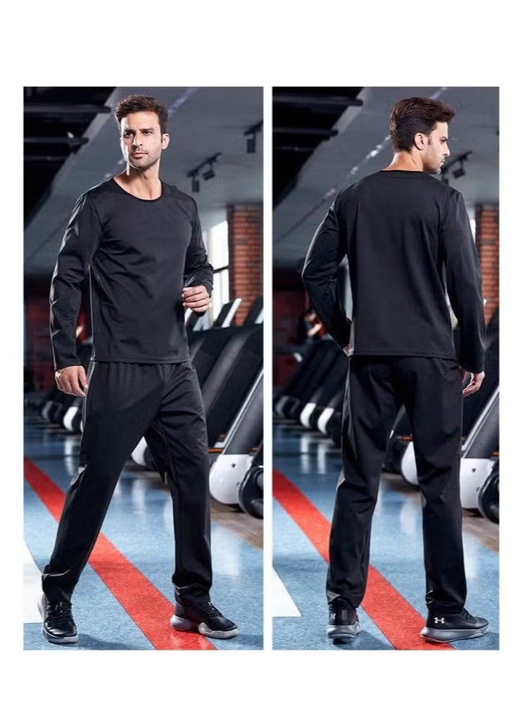 Jourvent Men’s Sauna Suit Set for Weight Loss, Premium High-Quality Breathable Fabric Quick-Dry Sweat-Wicking Compression Outfit, Zipper Long Sleeve Top & High-Waist Shaping Pants with Gloves & Shoe Covers - Image 3