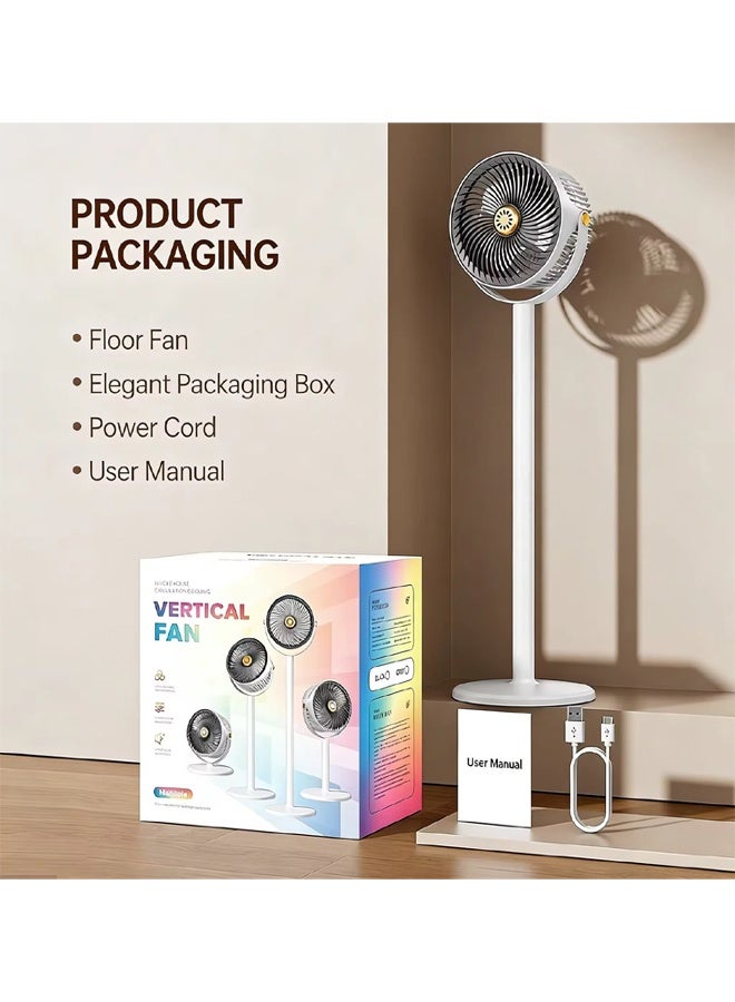 Portable Adjustable Floor Standing Air Circulator Fan with Multi-Speed Control, USB Powered, White - Image 2