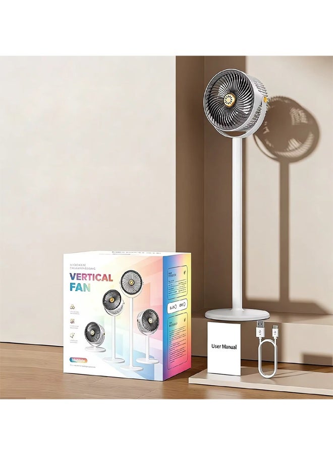 Portable Adjustable Floor Standing Air Circulator Fan with Multi-Speed Control, USB Powered, White - Image 1