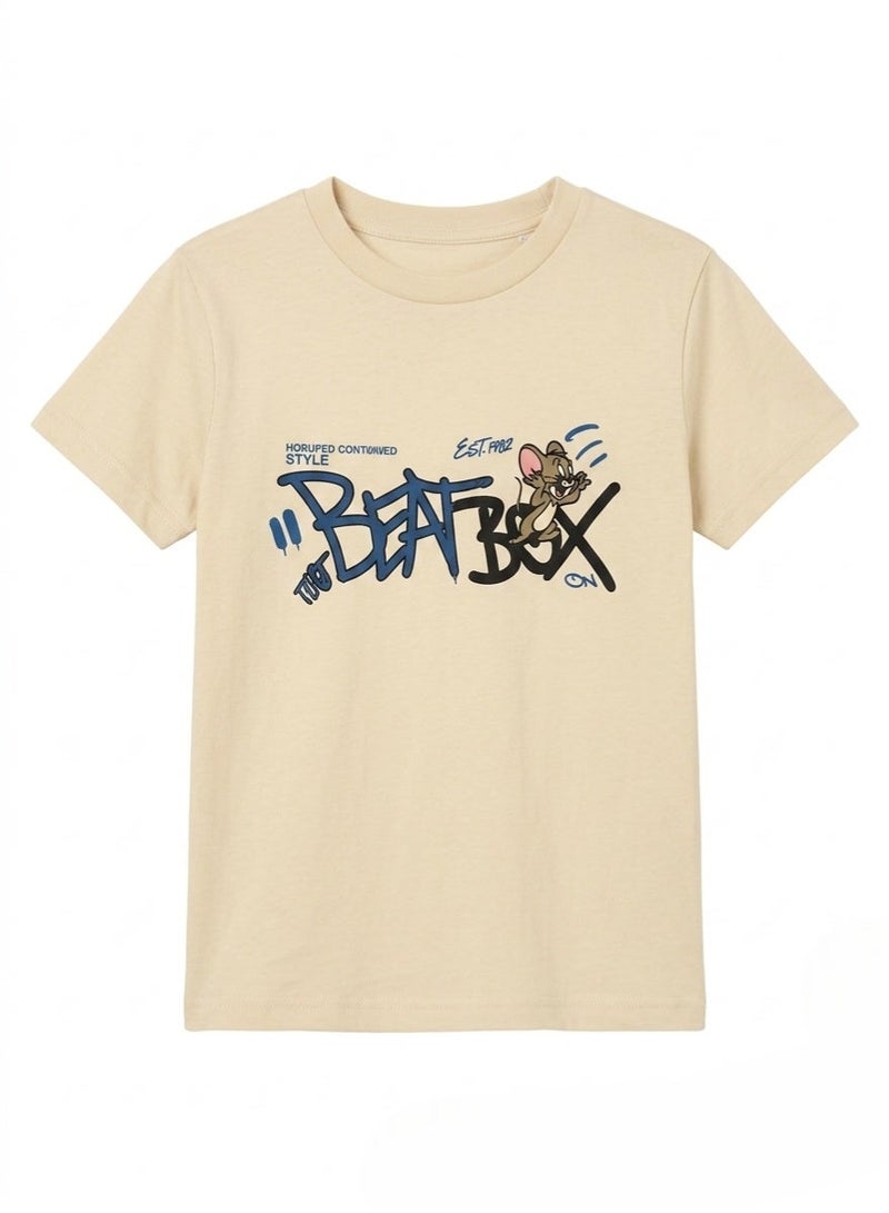 Boys Jerry Cartoon Graphic Printed Cotton T Shirt Soft Breathable Casual Short Sleeve Crew Neck Tee Comfortable Lightweight Everyday Wear Cartoon Graphic Top for Toddler and Little Boys - Image 1