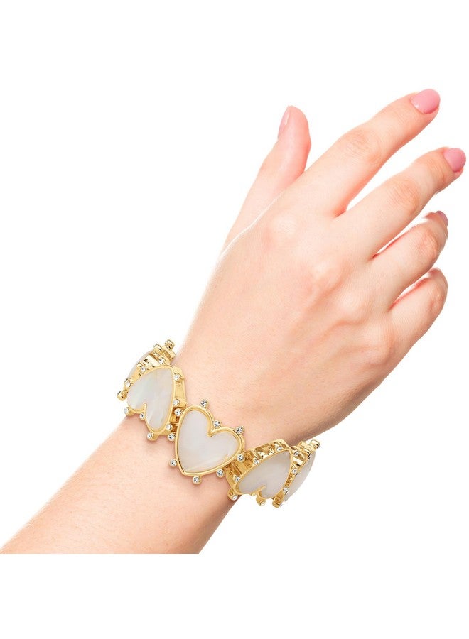 Jessica Simpson Womens Heart Bracelet Goldtone Stretch Bracelet With Rhinestone Embellishments - Image 2