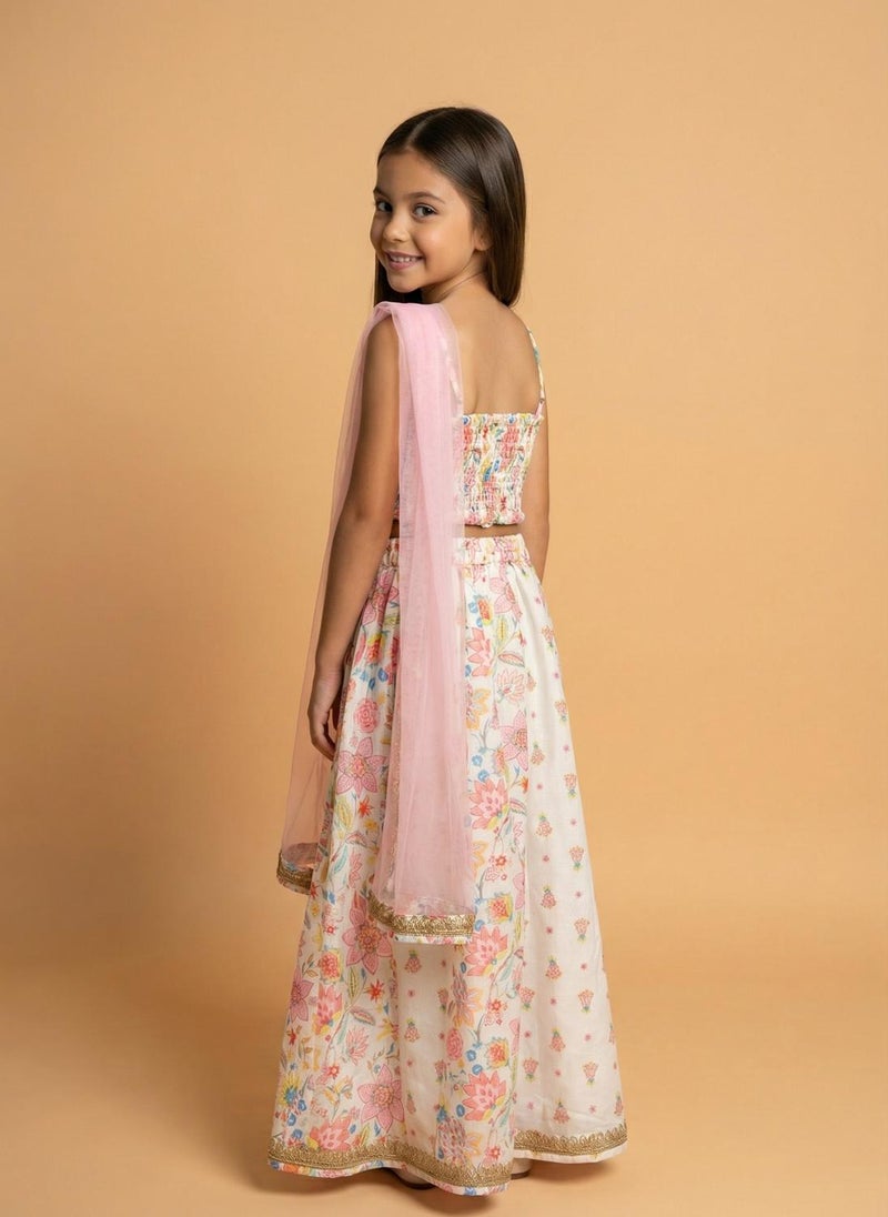 نوتيناتي Nautinati Girls' Cotton Blend Woven Festive Floral Print Lehenga & Choli Set - Image 2