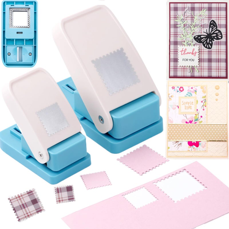 CYFUN DESIGN 2 Pcs Stamp Punch, 1 inch Square Stamp Punches & 1.5 Large Squares Postage Stamps Punches, Square Puncher, Stamps Cutter, Stamphole Puncher, 1 inch Squares Punch for Paper Crafts DIY Scrapbooking - Image 1