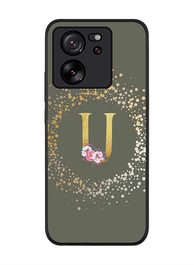 Stylizedd Case for Xiaomi 13T / Xiaomi 13T Pro, Slim fit Flexible Cover - Custom Monogram Initial Letter Floral Pattern Alphabet - U (Olive Green) - Image 1