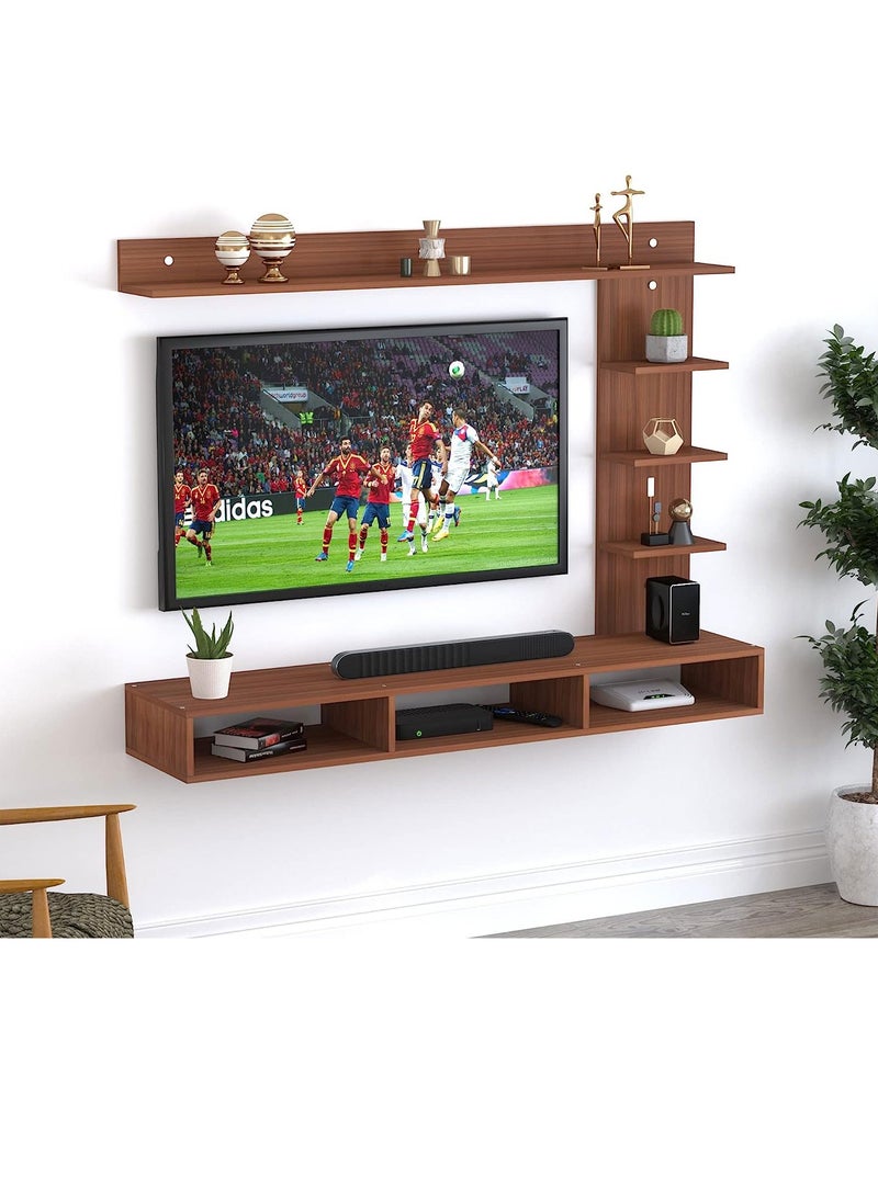 MODERN HOME Wood Wall Mount TV Unit With side and top shelves for TVs up to 55 Inches 160cm Brown  - Image 1