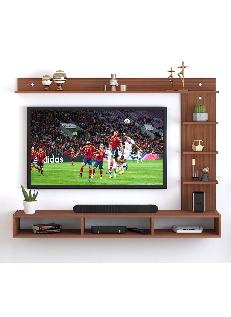 MODERN HOME Wood Wall Mount TV Unit With side and top shelves for TVs up to 55 Inches 160cm Brown  - Image 2