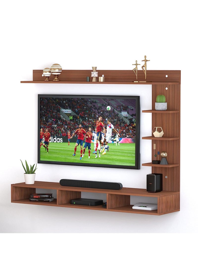 MODERN HOME Wood Wall Mount TV Unit With side and top shelves for TVs up to 55 Inches 160cm Brown  - Image 3