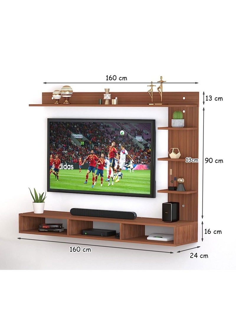 MODERN HOME Wood Wall Mount TV Unit With side and top shelves for TVs up to 55 Inches 160cm Brown  - Image 4