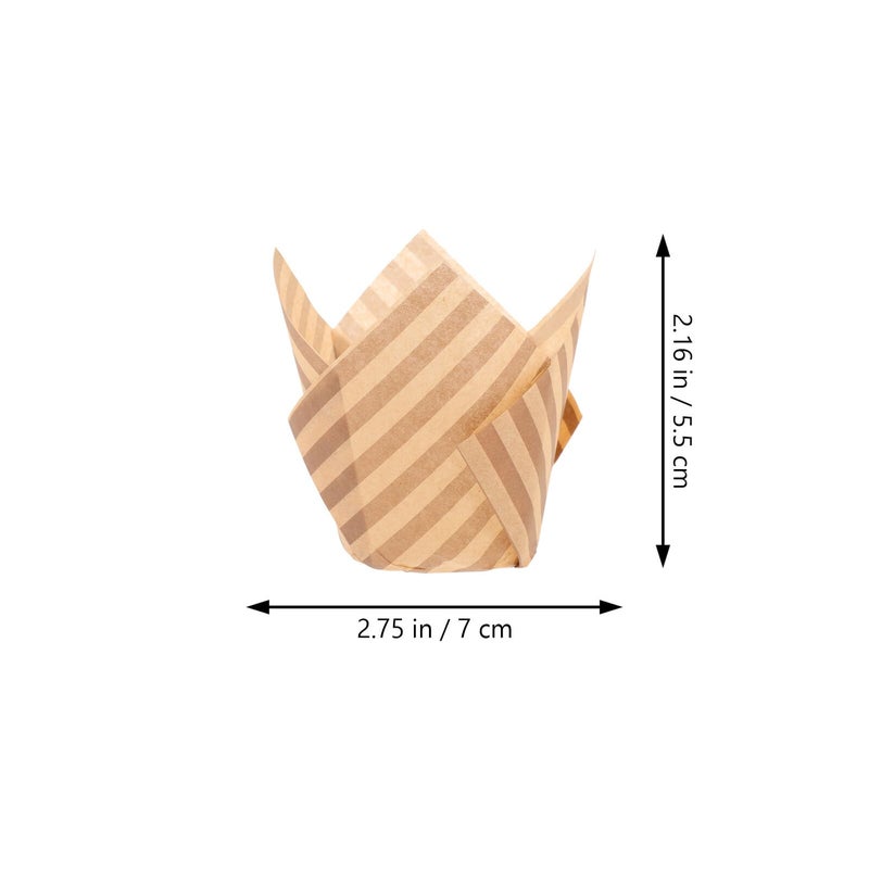 Light Coffee Striped Flower Shaped Cupcake Liners 100pcs High Temperature Resistant Greaseproof Baking Cups - Image 3