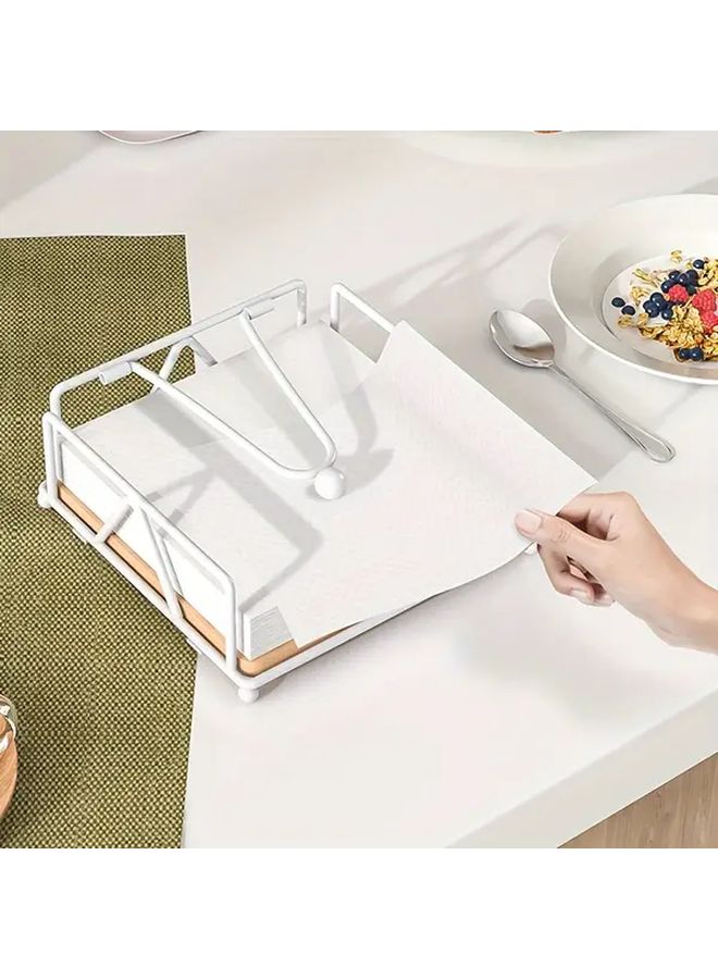 White Modern Solid Color Cast Iron And Wood Napkin Holder Heavy Duty Arm Design For Kitchen - Image 1