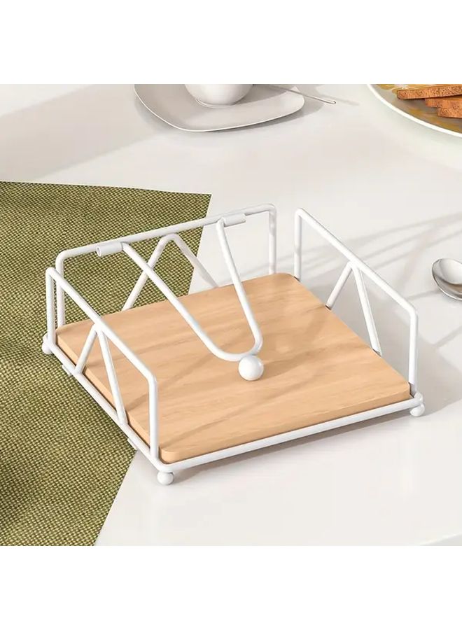 White Modern Solid Color Cast Iron And Wood Napkin Holder Heavy Duty Arm Design For Kitchen - Image 2