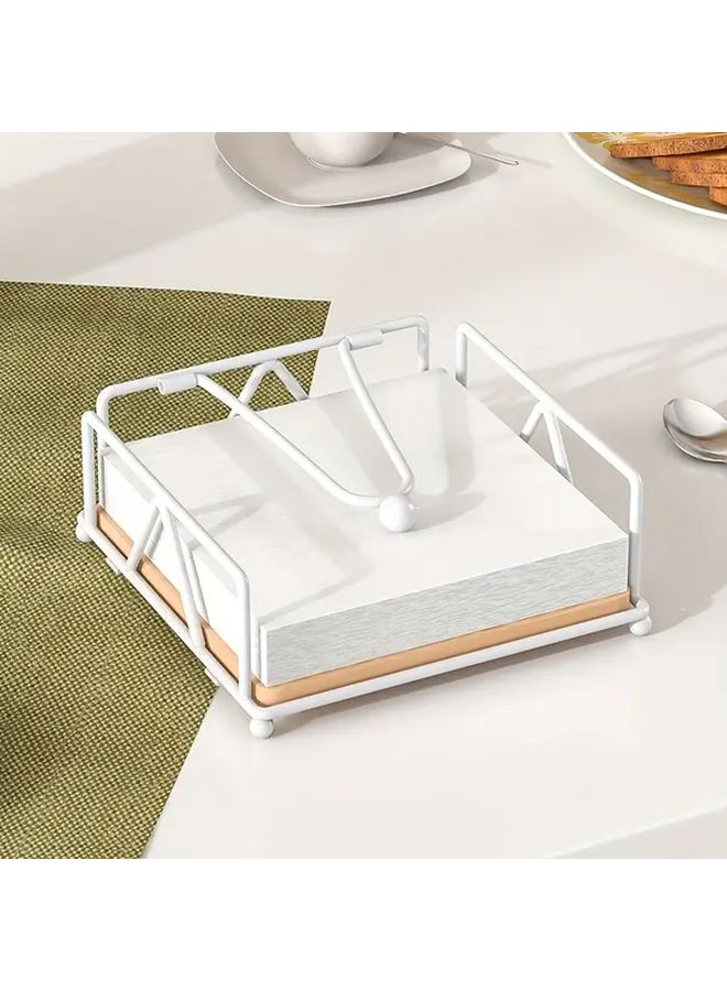 White Modern Solid Color Cast Iron And Wood Napkin Holder Heavy Duty Arm Design For Kitchen - Image 5