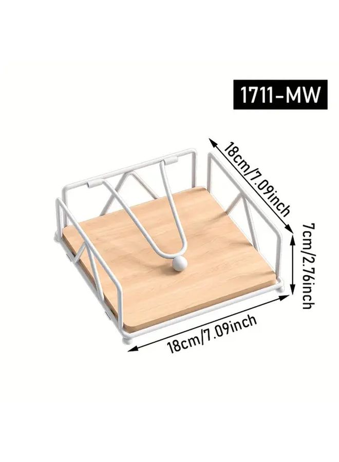 White Modern Solid Color Cast Iron And Wood Napkin Holder Heavy Duty Arm Design For Kitchen - Image 3
