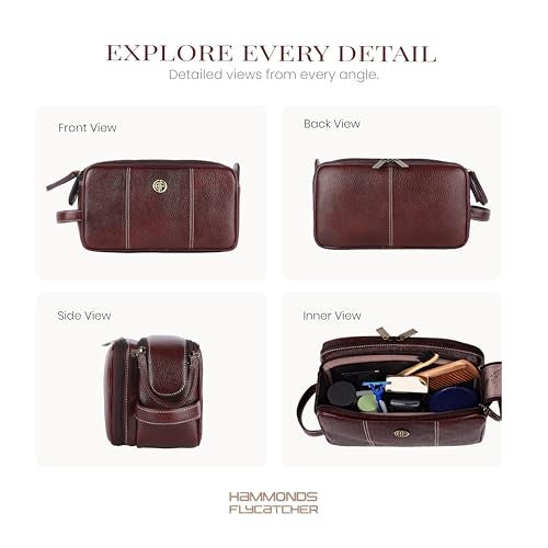 Hammonds Flycatcher Genuine Leather Travel Organizer Pouch - Toiletry Bag for Men and Women Cosmetic Organizer Bag, Shaving Kit Bag for Men Toiletry Pouch for Men with Multiple Pockets - Image 3
