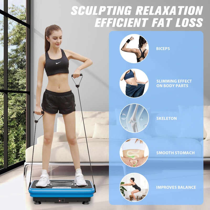 Orchidleaf Vibration Exercise Plate for Women - 99 Speed Compact Platform with Remote & Resistance Bands for Lymphatic Drainage, Leg Slimming & Home Fat Burn - Blue - Image 3