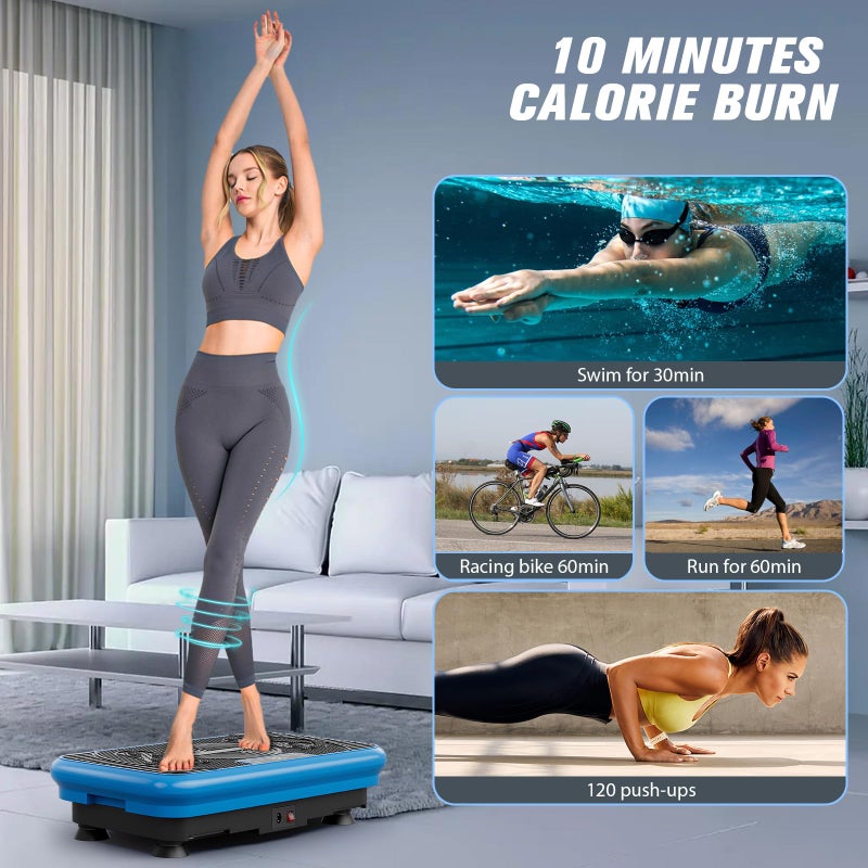Orchidleaf Vibration Exercise Plate for Women - 99 Speed Compact Platform with Remote & Resistance Bands for Lymphatic Drainage, Leg Slimming & Home Fat Burn - Blue - Image 4