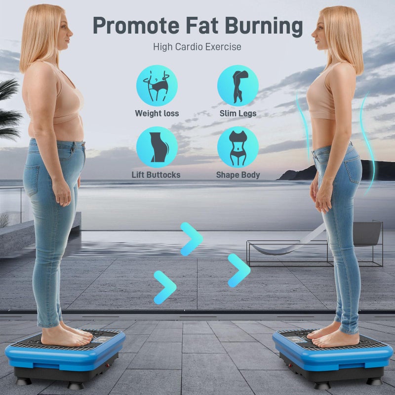Orchidleaf Vibration Exercise Plate for Women - 99 Speed Compact Platform with Remote & Resistance Bands for Lymphatic Drainage, Leg Slimming & Home Fat Burn - Blue - Image 2
