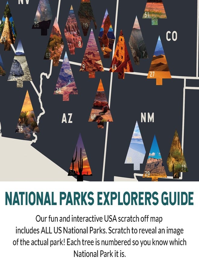 Epic Adventure Maps خرائط مغامرات ملحمية - ملصق سفر قابل للخدش لحدائق الولايات المتحدة الوطنية - يكشف عن صور طبيعية على شكل أشجار صنوبر - بيج / 24 × 17 بوصة - Image 5