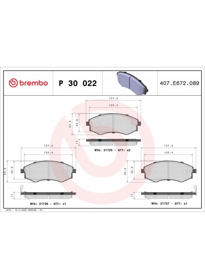 Brake Pad - BREMBO  -  P 30 022