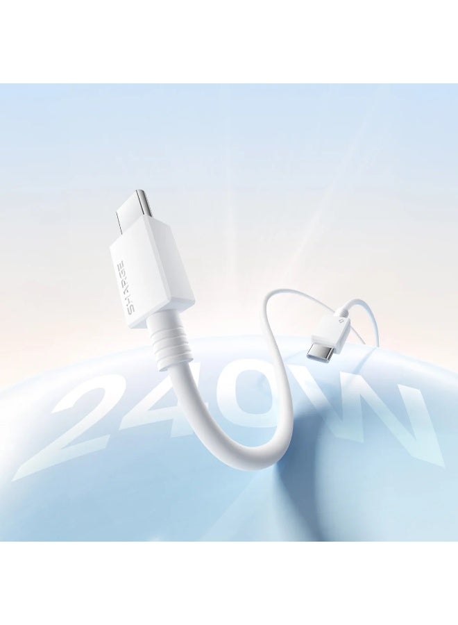 شارج كابل SHARGE بقدرة 240 واط (USB-C إلى USB-C) بطول 1.5 متر، يدعم الشحن السريع بتقنية PD 3.1 ونقل البيانات بسرعة 480 ميجابت في الثانية، يتميز بطبقة خارجية من مادة TPE المجدولة والناعمة ومتانة تتحمل أكثر من 10,000 عملية ثني، مع توافق شامل، باللون الأبيض - Image 2