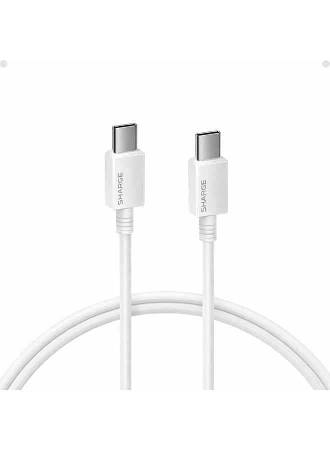 شارج كابل SHARGE بقدرة 240 واط (USB-C إلى USB-C) بطول 1.5 متر، يدعم الشحن السريع بتقنية PD 3.1 ونقل البيانات بسرعة 480 ميجابت في الثانية، يتميز بطبقة خارجية من مادة TPE المجدولة والناعمة ومتانة تتحمل أكثر من 10,000 عملية ثني، مع توافق شامل، باللون الأبيض - Image 1