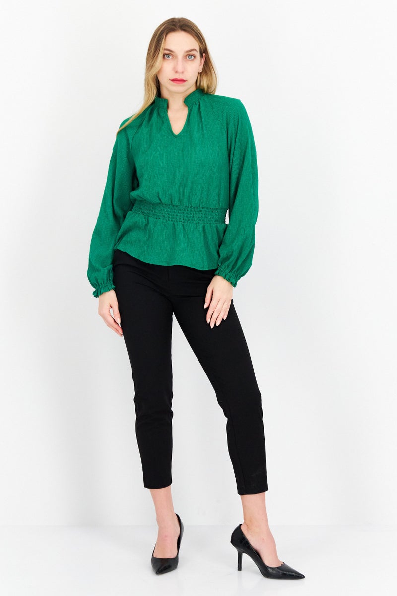 Riley & Rae Women V Neck Long Sleeve Textured Top, Green - Image 4