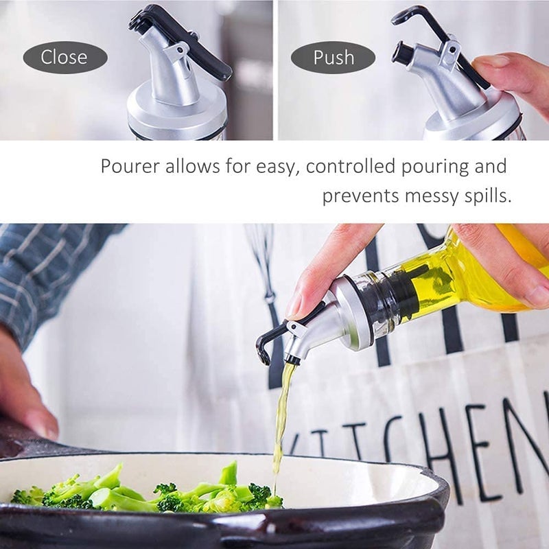 Ççs S Shree Hari Fashion Glass Oil Dispenser Bottle with Silicon Funnel Oil Vinegar Bottle Stainless Steel LeakProof Cork set of 2 - Image 4