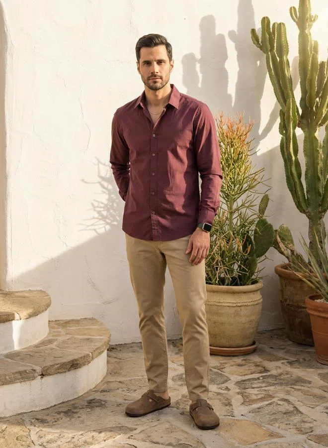 Truloom Maroon Men Relaxed Casual Shirt for Men | Best Price UAE