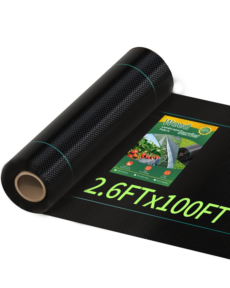 Pterying 2.6ftx100ft Weed Barrier Landscape Fabric Heavy Duty, Premium Garden Geotextile Fabric Weed Blocker for Driveway Mats Erosion Control, Weed Control Garden Cloth Ground Cover - Image 1
